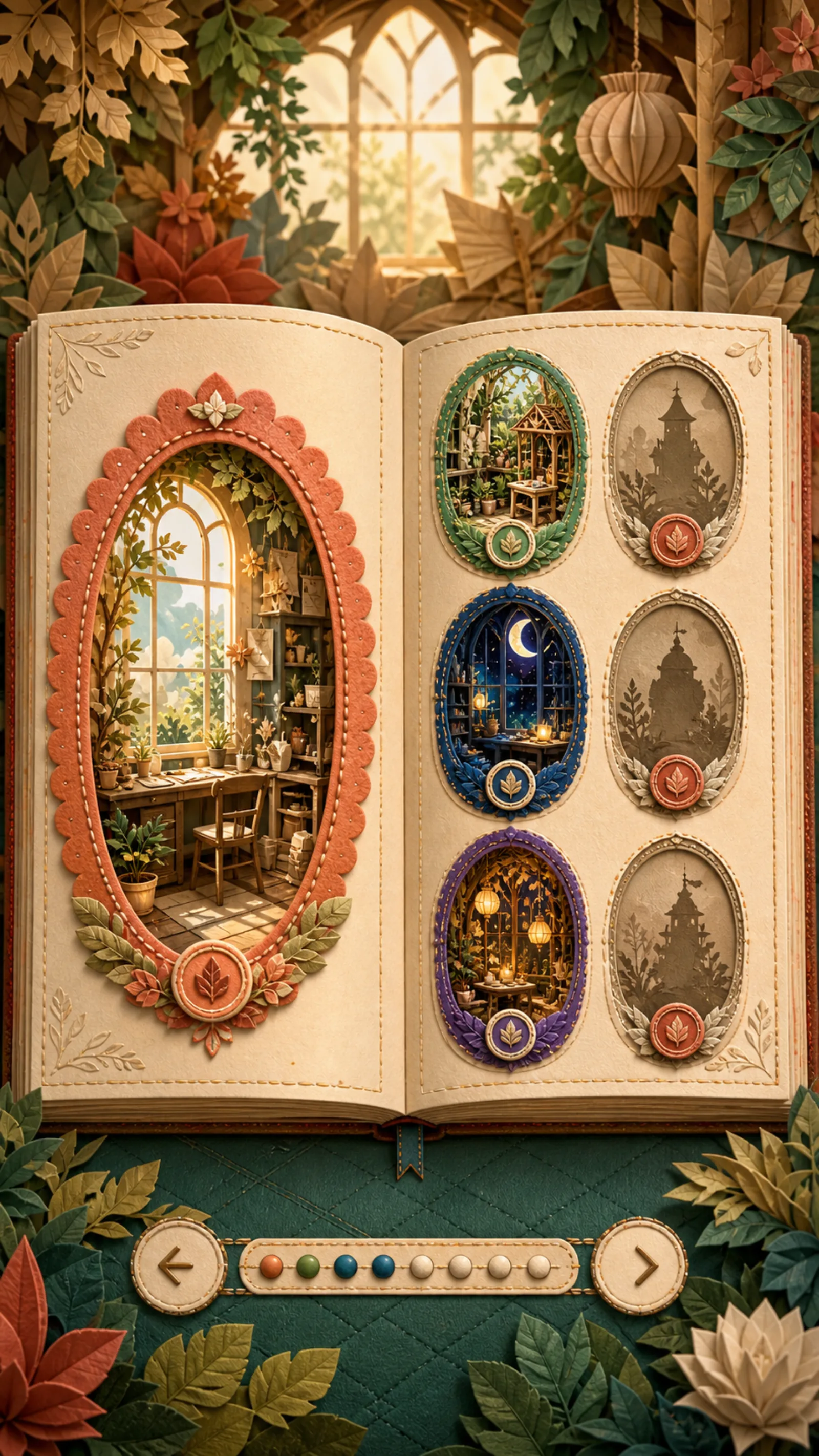 A final Memory Album spread with an earned sunlit keepsake, chapter scenes and locked memories.